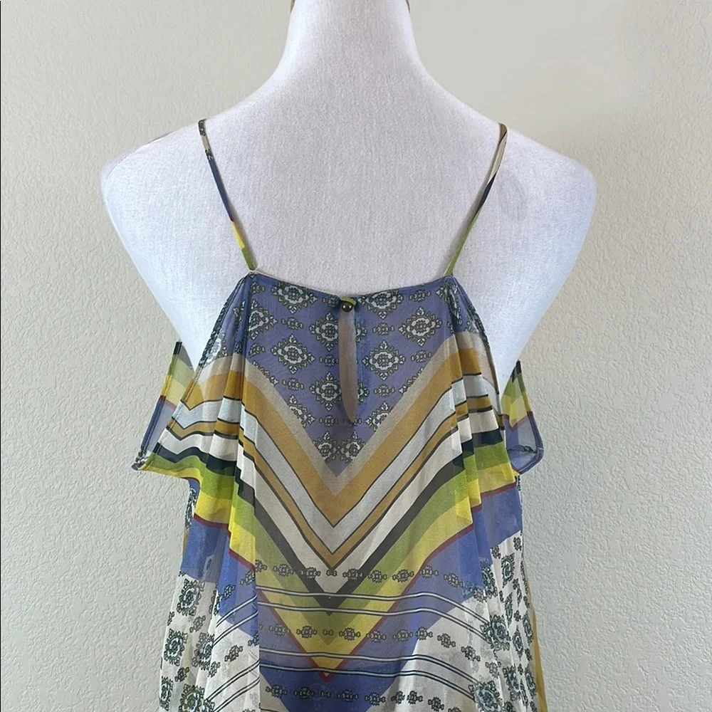 Warm‎ Purple and Yellow Asymmetrical Sundress with Halter Neckline 0
